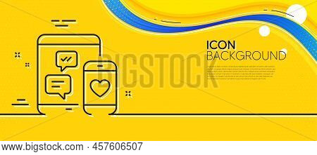 Social Media Messages Line Icon. Abstract Yellow Background. Mobile Devices Sign. Smartphone Love Me