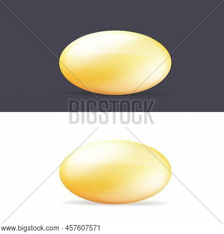Fish Oil Supplement Capsule Set Isolated On White Background. Omega 3 Oil Pills. Golden Vitamin Pilu