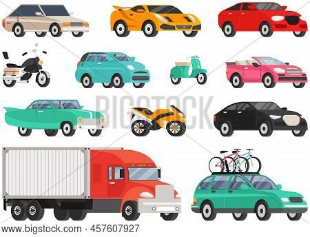 Set Of Modes Of Transport And Machine Shapes. Transport Isolated On White Background. Crossover, Hat