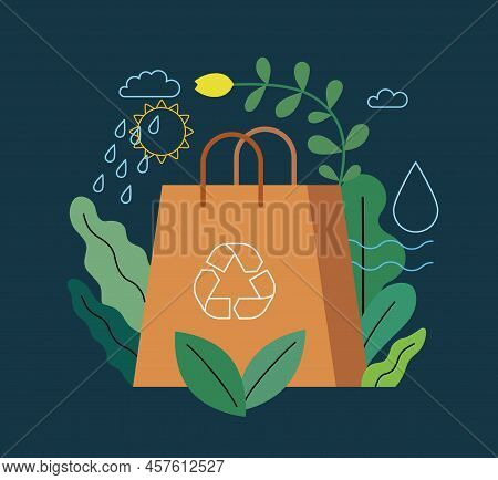 Ecology - Eco Package -modern Flat Vector Concept Illustration Of A Paper Bag Durrounded By Plants, 