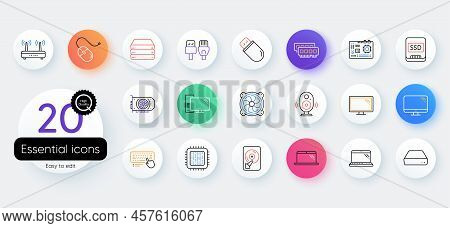 Computer Components, Laptop, Ssd Line Icons. Bicolor Outline Web Elements. Motherboard, Cpu, Interne