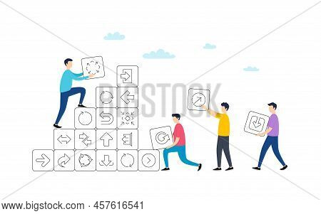 Share Arrow Icons. People Team Work Concept. Set Of Download, Synchronize And Recycle Icons. Undo, R