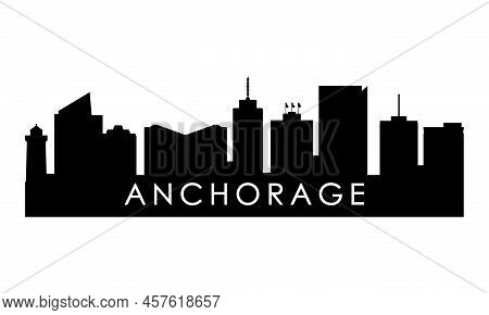 Anchorage Skyline Silhouette. Black Anchorage City Design Isolated On White Background.