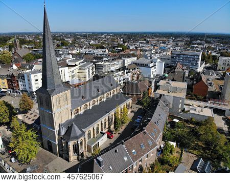 Moenchengladbach City In Germany. Aerial View Of Gladbach Part Of Town.