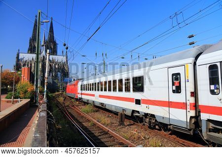 Cologne, Germany - September 22, 2020: Passenger Train Of Deutsche Bahn (german Railways) Departing 