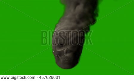 Grey Smoking Scary Man Skull On Green Screen - War Concept, Isolated - Object 3d Rendering