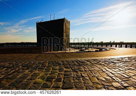 Kyiv, Ukraine-july 03,2022:wide-angle View Of Monument To Founders Of Kyiv: Kiy, Schek, Khoryv And S