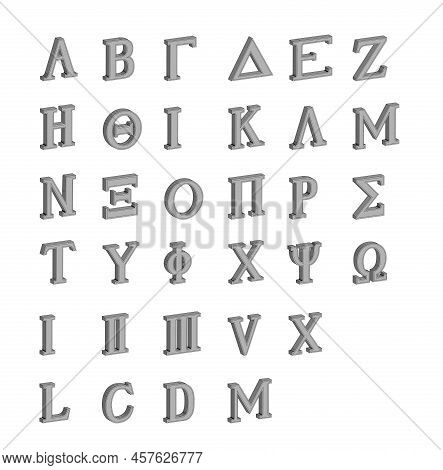 The Letters Of The Greek Alphabet With Numbers In 3d