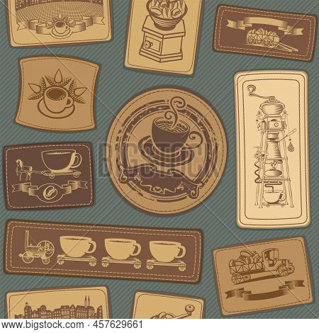 Vector Seamless Pattern On The Coffee Theme With Various Coffee Illustrations On Leather Or Fabric P