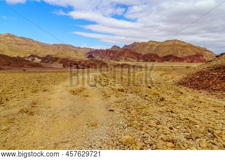 Winter View Of Arava Desert Valley Landscape Near The Shkhoret Canyon, Southern Israel
