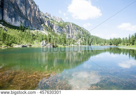 Federa Alpine Lake Landscape, Italian Dolomites Panorama