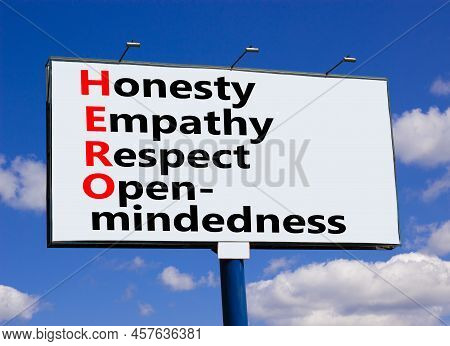 Hero Honesty Empathy Respect Open-mindedness Symbol. Concept Word Hero Honesty Empathy Respect Open-