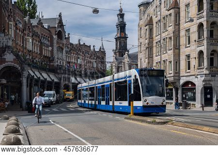 Amsterdam, The Netherlands - 21 June 2022: Gvb Tram On Raadhuisstraat Street