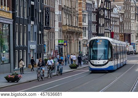 Amsterdam, The Netherlands - 21 June 2022: Gvb Tram On Rokin Street