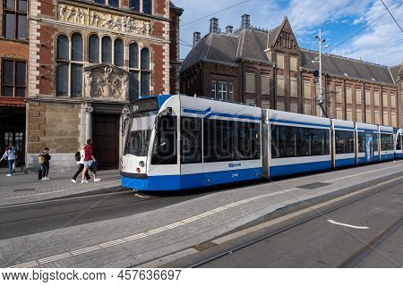 Amsterdam, The Netherlands - 21 June 2022: Gvb Tram Driving In Amsterdam