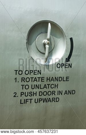 Door Warning Sign Decal On An Old Aircraft.