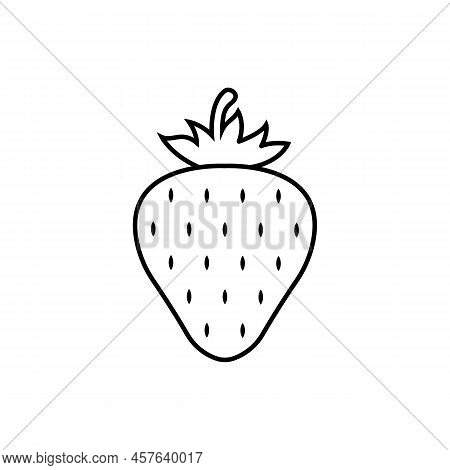 Garden Strawberry Fruit Icon. Vector Eps 10. Outline Illustration In Black. Isolated Symbol On White