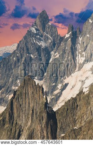 View Of Mont Blanc (monte Bianco) At Sunset Between Italy And France, Europe Highest Mountain