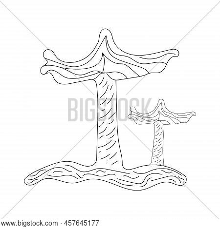 Mushrooms Line Art. A Symbol Of The Autumn, Forest, And Harvest. Modern One Line Graphic Draw Design