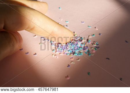 Microplastics Small Pieces Of Hard Plastic, Intended For Further Processing. Global Ocean Pollution.