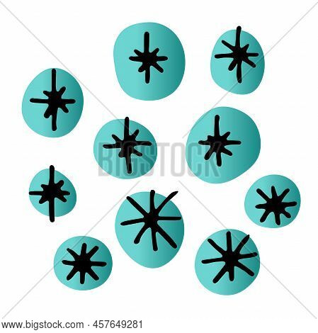 Line Doodle Space Set. Hand-drawn Star Isolated On White Background. Color Astronomical Object. Univ