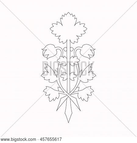 Vintage Drawn Tree Branches With Leaves And Flowers On White Background.