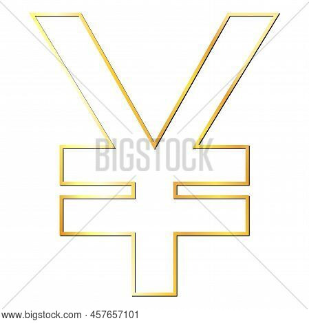 Yuan Cny Chinese Currency Golden Sign Outline Isolated On White Background. Currency By The Central 