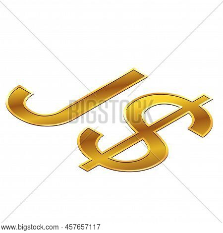 Jamaican Dollar Jmd Currency Golden Sign In Isometric Top View Isolated On White Background. Currenc