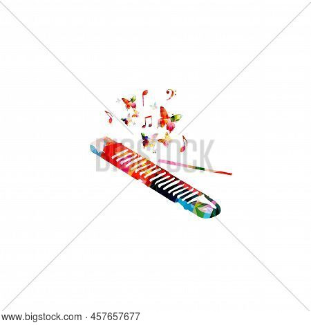 Reco-reco, Brazilian Capoeira Musical Instrument, Colorful With Musical Notes And Butterflies Vector