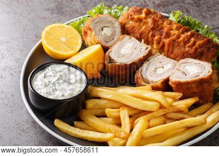 Karadjordjeva Steak Deep Fried Rolled Veal Or Pork Schnitzel Served With Fried Potatoes With French 