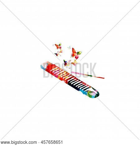 Reco-reco, Brazilian Capoeira Musical Instrument, Colorful With Butterflies Vector Illustration