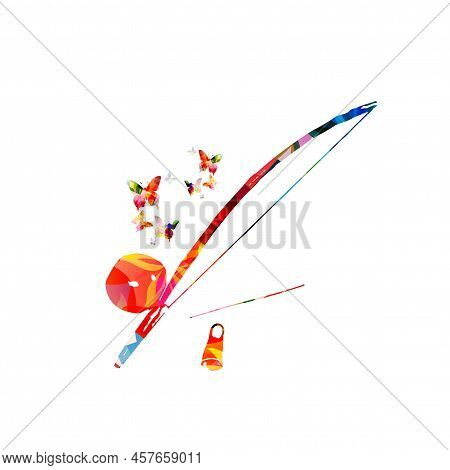 Berimbau, Brazilian Capoeira Musical Instrument, Colorful With Butterflies Vector Illustration