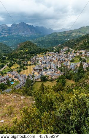 View Of The Mountains And The Town Of Panticosa In The Pyrenees. Huesca. Spain