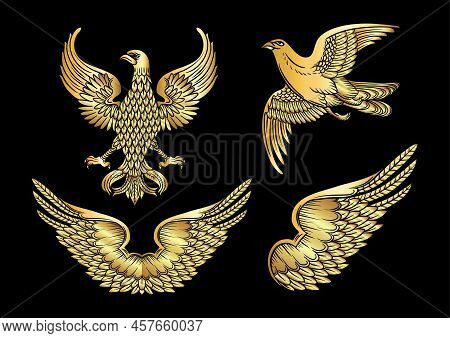 Eagle, Falcon, Bird, Wing, Double Wings. Traditional Character Styles For Coats Of Arms And Shields.