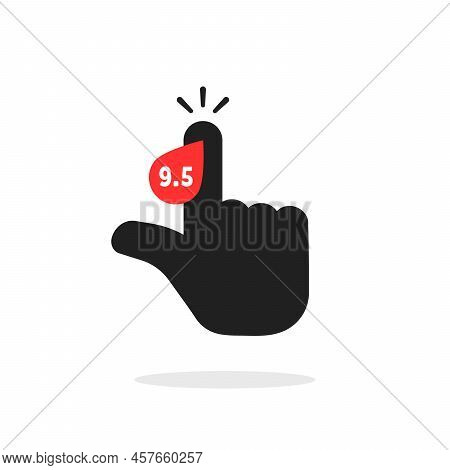 High Glucose Level With Black Forefinger. Concept Of Diagnosis Or Result Or Reaction To Blood Sugar.