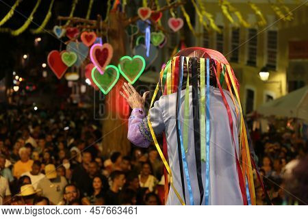 Salvador, Bahia, Brazil - June 26, 2022: Singer Val Macambira Performs In Pelourinho During A Party 