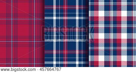 Plaid Seamless Set. Pastel Gingham Pattern. Background For Memory Day, Independens Usa. Wallpaper, B