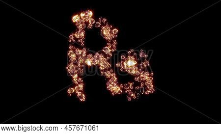 Rupee Symbol With Strong Gold Shine - Lux Gems Alphabet, Isolated - Object 3d Rendering