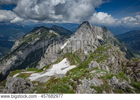 Mountain Hiking Trail Road. Between Italy And Austria: Near Volaia Lake Raunchkofer Mountain (lago D