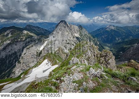 Mountain Hiking Trail Road. Between Italy And Austria: Near Volaia Lake Raunchkofer Mountain (lago D
