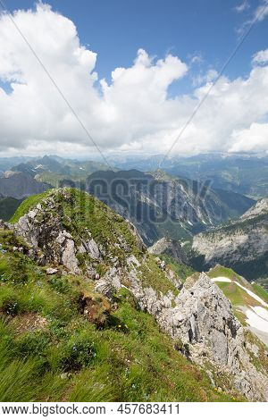 Mountain Hiking Trail Road. Between Italy And Austria: Near Volaia Lake Raunchkofer Mountain (lago D