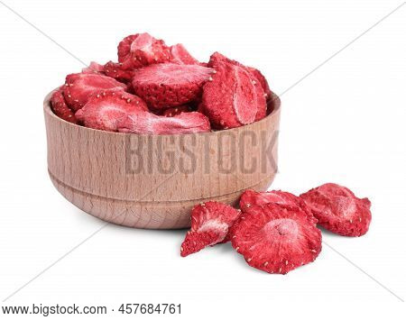 Freeze Dried Strawberries In Bowl On White Background