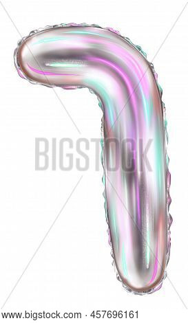 Silver Foil Inflatable Toys Font Hebrew Letters Balloons. 3d Illustration Of A Realistic Letter Nun 