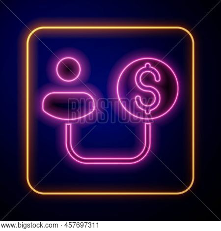 Glowing Neon Human And Money Icon Isolated On Black Background. Concept Of Attracting Investments. B