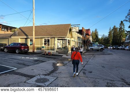Bigfork, Montana - 6-21-2022 - Street Scene In Downtown Area In Late Afternoon.