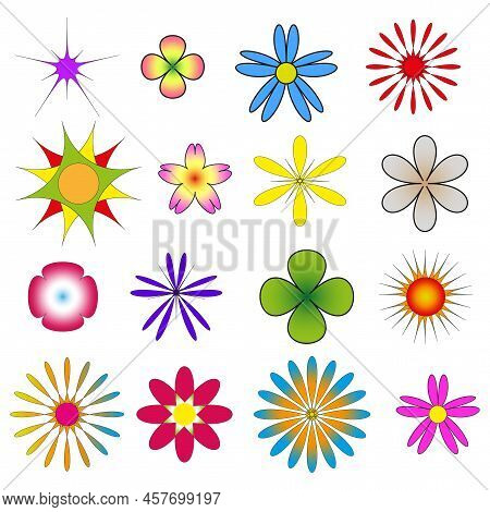 Icon With Different Flowers. Doodle Button With Different Flowers. Vector Illustration. Stock Image.