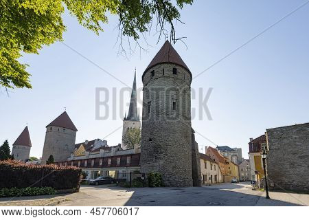 Tallinn, Estonia. July 2022.  View Of The Medieval Plate Tower In The Old Town