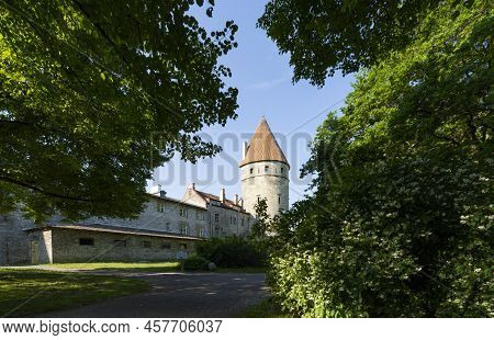 Tallinn, Estonia. July 2022.  View Of The Medieval Loewenschede Torn Tower In The Old Town