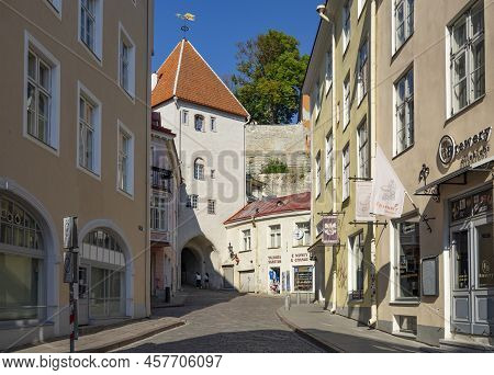 Tallinn, Estonia. July 2022.  View Of The Long Leg Gate Tower In The Old Town