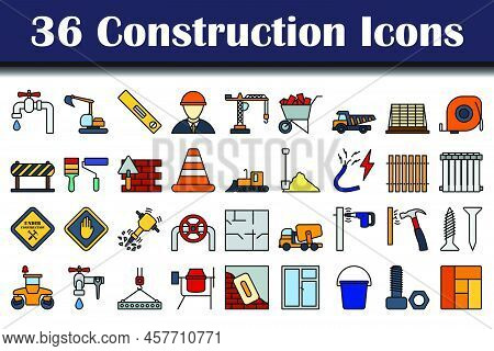 Construction Icon Set. Editable Bold Outline With Color Fill Design. Vector Illustration.